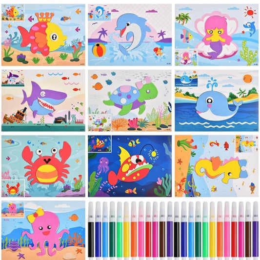 OSDUE Craft Supplies for Kids, 3D EVA Foam Sticker Puzzle Game, DIY Cartoon Animal Learning Education Toys for Toddler Kids Art Craft Kits (EVA Sticker Set 12PCS)