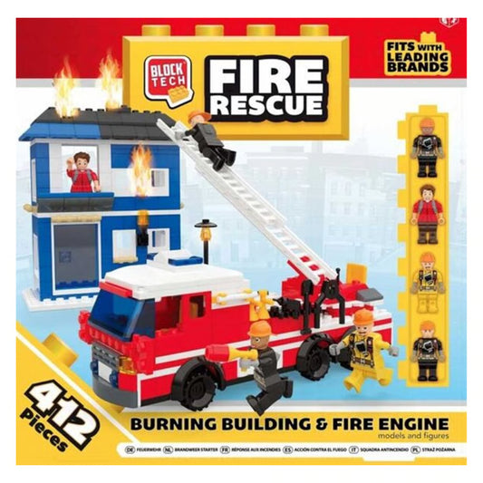 Block Tech Fire Rescue Burning Building & Fire Engine 412 Pieces
