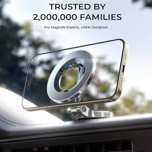 LISEN Car Phone Holder, Magsafe Car Mount [24 Permanent Magnets] Cars Accessories for Slim Portable Dashboard Ultra Thin Sat Nav for GPS SAT NAV with Metal Ring-Silver