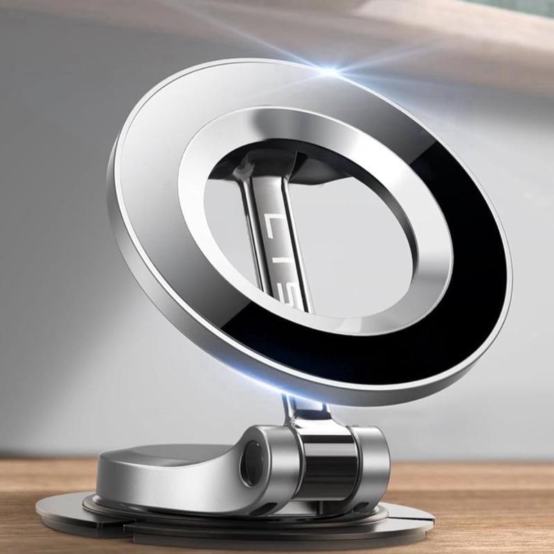 LISEN Car Phone Holder, Magsafe Car Mount [24 Permanent Magnets] Cars Accessories for Slim Portable Dashboard Ultra Thin Sat Nav for GPS SAT NAV with Metal Ring-Silver