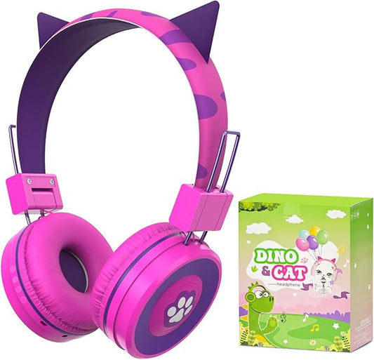 Kids Headphones Wireless, Cat ear/Dinosaur Bluetooth Headphones for Childrens/Boys/Girls, Adjustable Wireles Toddler Headphones Age 2-12, School Headphone with Microphone for iPad/Fire Tablet/Kindle