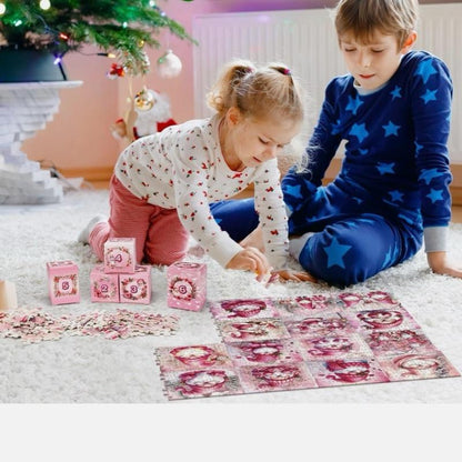 Pink Jigsaw Puzzle Advent Calendar 1008 Pieces 24 Day Christmas Countdown with Festive Gnome Design