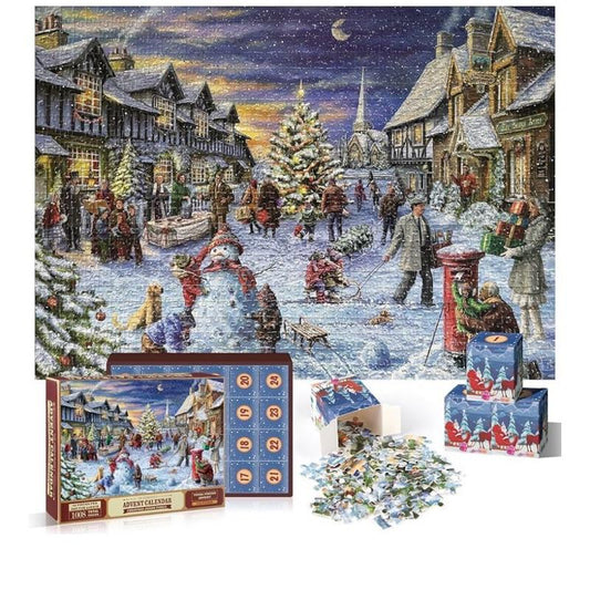 Brown Puzzle Advent Calendar Jigsaw Advent Calendar 24 Days Festive Village Scene 1000 Pieces Christmas Countdown