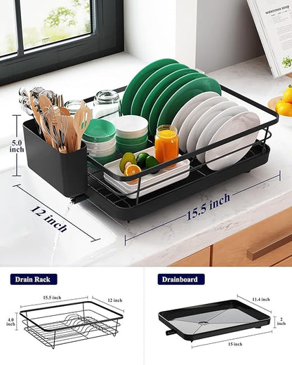 Kitsure Dish Drainer Rack- Space-Saving Dish Drainer, Dish Racks for Kitchen Counter, Stainless Steel Kitchen Drying Rack with a Cutlery Holder
