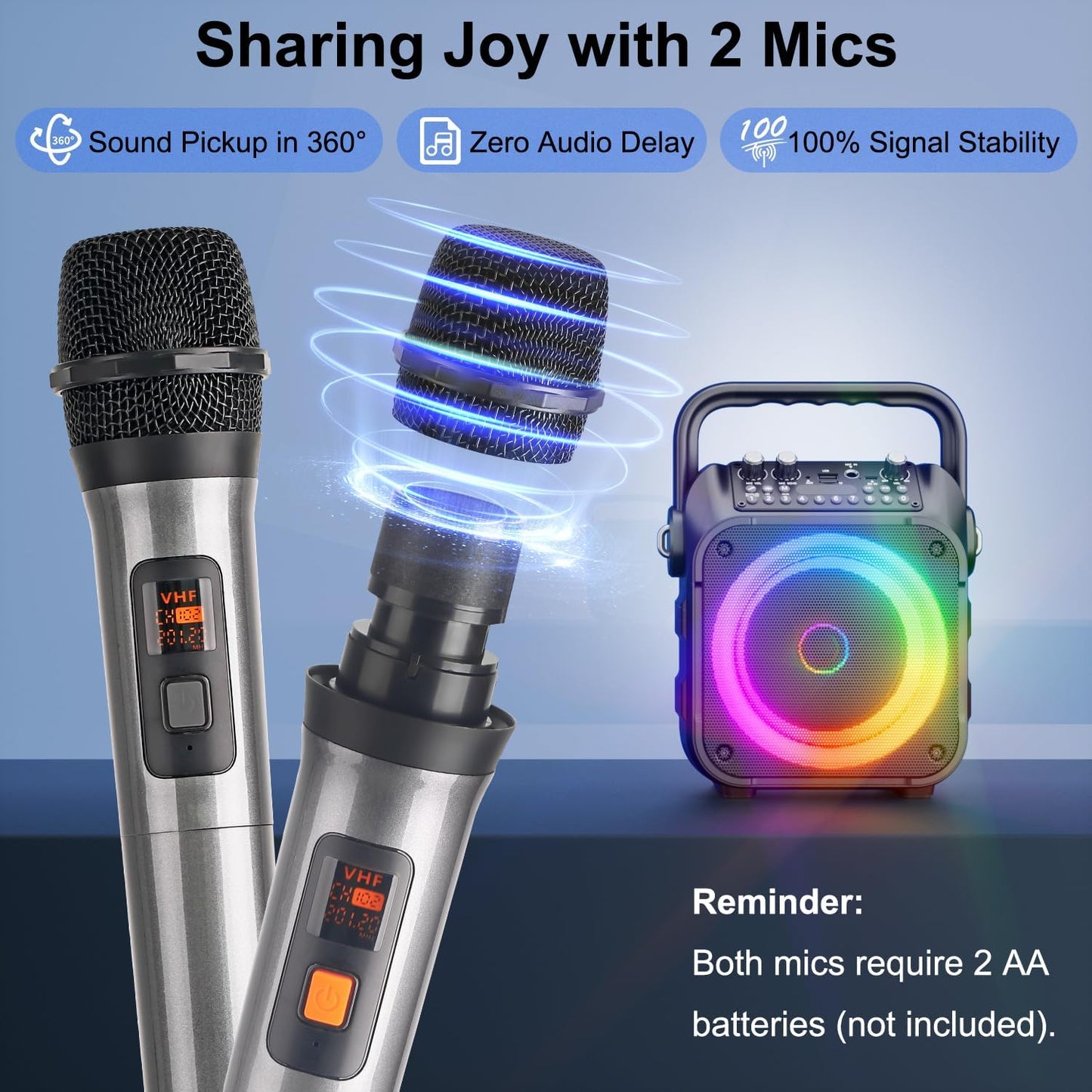 [Newest] Karaoke Machine 2 Microphones Adults: Wowstar Karaoke Speaker with Wireless Microphones - Mini Karaoke Machine Set - Portable Bluetooth PA Speaker for TV Phone Party Home Outdoor Gift Kids