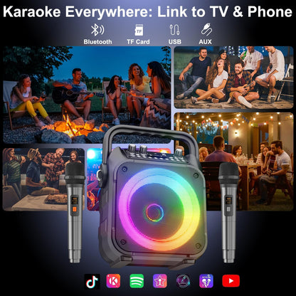 [Newest] Karaoke Machine 2 Microphones Adults: Wowstar Karaoke Speaker with Wireless Microphones - Mini Karaoke Machine Set - Portable Bluetooth PA Speaker for TV Phone Party Home Outdoor Gift Kids