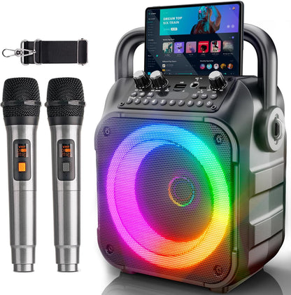 [Newest] Karaoke Machine 2 Microphones Adults: Wowstar Karaoke Speaker with Wireless Microphones - Mini Karaoke Machine Set - Portable Bluetooth PA Speaker for TV Phone Party Home Outdoor Gift Kids