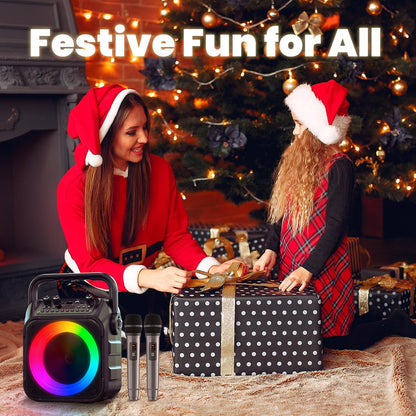 [Newest] Karaoke Machine 2 Microphones Adults: Wowstar Karaoke Speaker with Wireless Microphones - Mini Karaoke Machine Set - Portable Bluetooth PA Speaker for TV Phone Party Home Outdoor Gift Kids