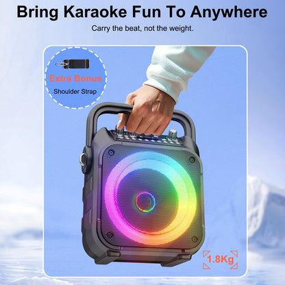[Newest] Karaoke Machine 2 Microphones Adults: Wowstar Karaoke Speaker with Wireless Microphones - Mini Karaoke Machine Set - Portable Bluetooth PA Speaker for TV Phone Party Home Outdoor Gift Kids