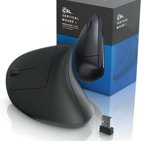 CSL Wireless Left Handed Vertical Ergonomic Mouse TM137U Bluetooth 4.0 6 Buttons 1600 dpi Prevention against Mouse Arm Tennis Elbow