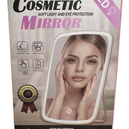 Cosmetic LED Mirror with Touch Screen Adjustable Angle Rechargeable Long Lasting 3 Light Settings Soft Light Eye Protection