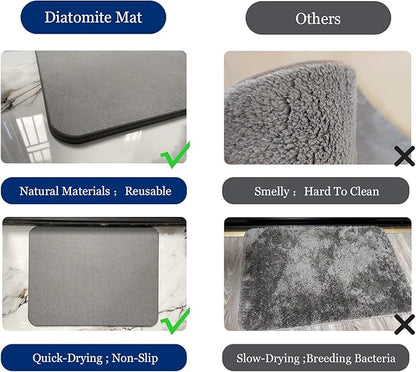 AP1US Stone Bath Mat - Upgraded Diatomaceous Non Slip Mat For Bathroom Floor - Absorbent Diatomite Quick Dry Bath Mat Grey