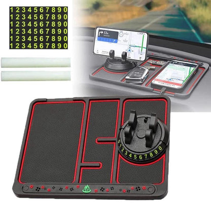 Non Slip Phone Mat for Car - Multifunctional Dashboard Mat with 360 Degrees Rotating Phone Holder (Red) - Smartphone, Stand, Mount