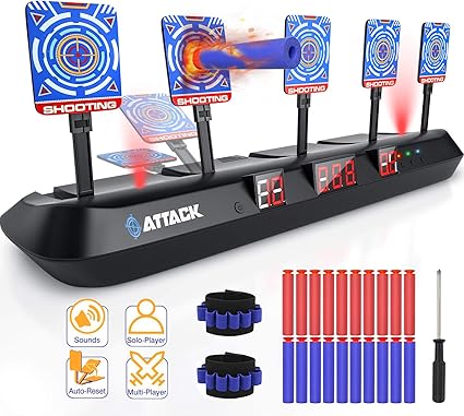 HOPOCO Nerf Digital Scoring Target,  5 Targets, 3 Gaming Modes, Auto Reset, 20 Pcs Bullets, 2 Hand Wrist Bands