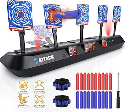 HOPOCO Nerf Digital Scoring Target,  5 Targets, 3 Gaming Modes, Auto Reset, 20 Pcs Bullets, 2 Hand Wrist Bands