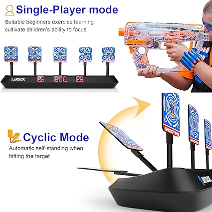 HOPOCO Nerf Digital Scoring Target,  5 Targets, 3 Gaming Modes, Auto Reset, 20 Pcs Bullets, 2 Hand Wrist Bands