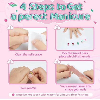 144Pcs 6 Pack Press on Nails for Kids Children Acrylic Fake Nails Pre-glue Full Cover Glitter Gradient colour Short False Nail Art Kits Sets Day for Kids