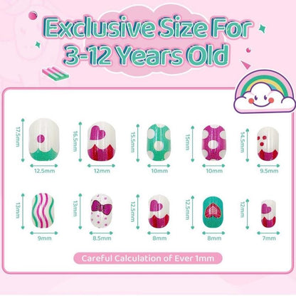 144Pcs 6 Pack Press on Nails for Kids Children Acrylic Fake Nails Pre-glue Full Cover Glitter Gradient colour Short False Nail Art Kits Sets Day for Kids