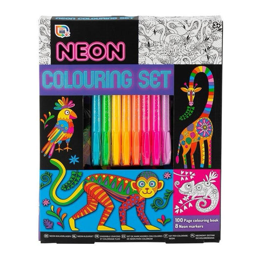 Neon Colouring Set with 100 Page Colouring Book and 8 Neon Markers for kids Creative Art Fun
