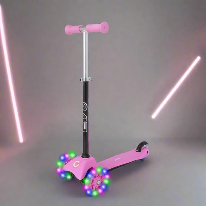 Pink EVO Light-Up Mini Cruiser 3-Wheeled Kids Scooter with Light-Up Wheels | Adjustable Height for Ages 2-7