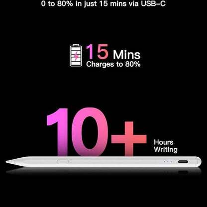 Stylus Pen for iPad 2018-2025 USB-C Fast Charging Pencil with Pixel-Perfect Tilt Sensitivity for Precise Drawing