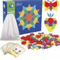 Wooden Pattern Blocks Set 130pcs, Tangram Geometric Shapes Graphical Educational Montessori Toys Gift for Kids with 24 Pcs Design Cards