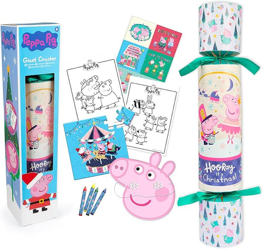 Peppa Pig Giant Christmas Cracker - 48cm Cracker Packed with Stickers, Crayons, Colouring Sheets, and Jigsaw Puzzle – Ideal for Boys and Girls