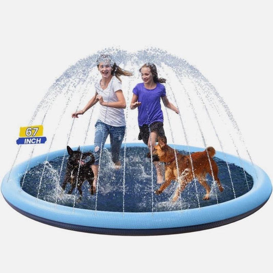 67inch Splash Pad, Non-Slip Medium Pet Dogs Cool Sprinkler, Kids Splash Pad Pool 67 Inch Fun Water Play Area for pets & kids