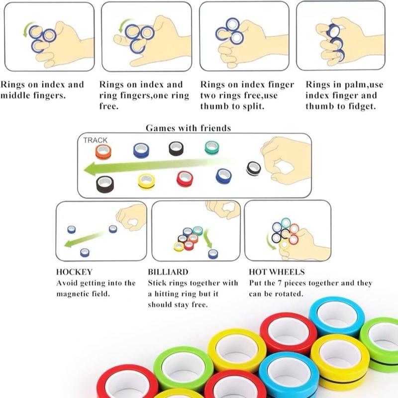 3 pcs Magic Magnetic Ring Fingers Magnetic Rings Fidget Toys Magnet Rings Toys for Stress and Anxiety in Vibrant Colours