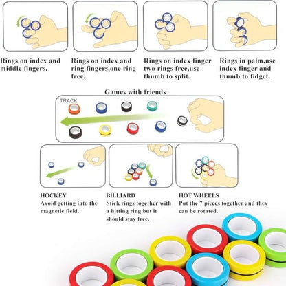3 pcs Magic Magnetic Ring Fingers Magnetic Rings Fidget Toys Magnet Rings Toys for Stress and Anxiety in Vibrant Colours