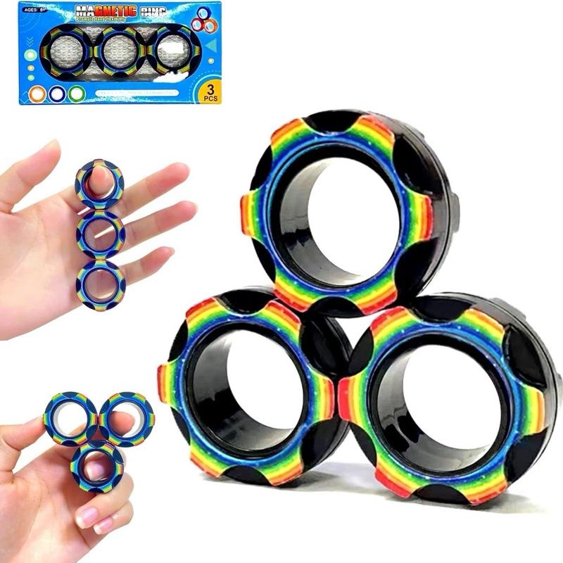 3 pcs Magic Magnetic Ring Fingers Magnetic Rings Fidget Toys Magnet Rings Toys for Stress and Anxiety in Vibrant Colours