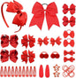 40 Pieces Red Girls School Hair Accessories Kit Ribbon Style Bow Bobbles Headband Large Cheer Bow Girls Hair Accessories Set (Red)