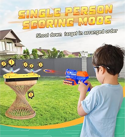 Rotating Shooting Games Toys for 6 7 8 9 10+ Year Old Boys Girls Kids, Foam Dart Toy Nerf Gun & Nerf Target, Gift for Kids, Outdoor & Indoor Toy