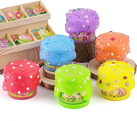 Okaybee 6 Pack Rainbow Butter Slime Kit with Flower Slime Charms & Add-ins