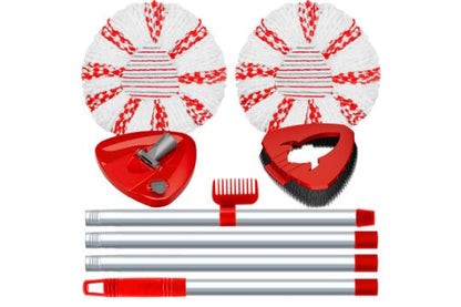 Deep Cleaning Spin Mop Heads Replacement Compatible with Vileda Turbo System, Upgraded Scrub Brush and  Mop Base, Handle Combo Set, Microfiber Replace Head Refills