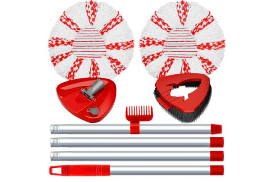 Deep Cleaning Spin Mop Heads Replacement Compatible with Vileda Turbo System, Upgraded Scrub Brush and  Mop Base, Handle Combo Set, Microfiber Replace Head Refills
