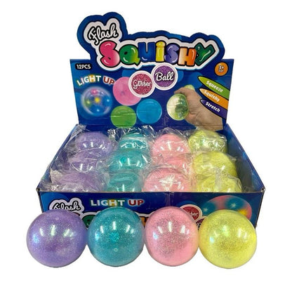 Flashing light up squishy glitter ball