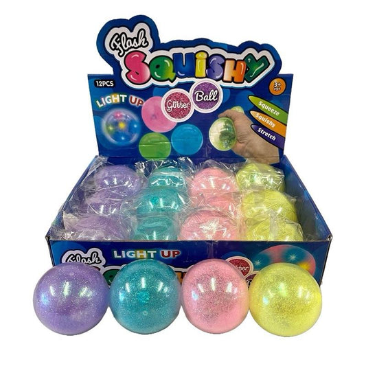 Flashing light up squishy glitter ball