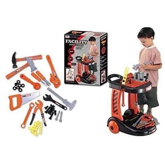 Facility Kids Construction Tool Trolley with Pretend Tools Work Surface & Storage for Creative Play Ideal for Imaginative Role-Playing