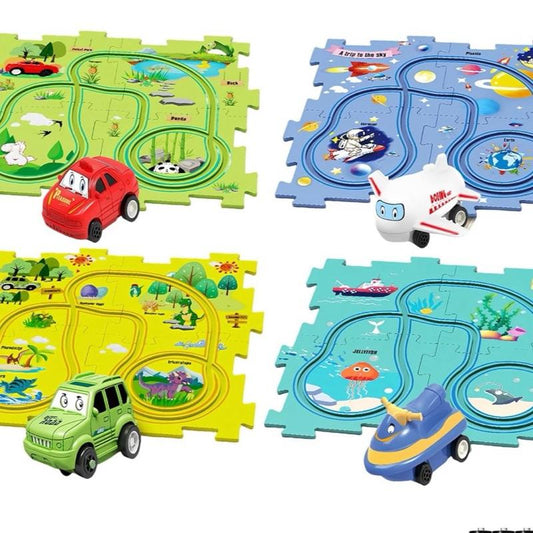 Puzzle Racer Kids Car Track Toy Car Set for Kids DIY Puzzle Track Rail Route
