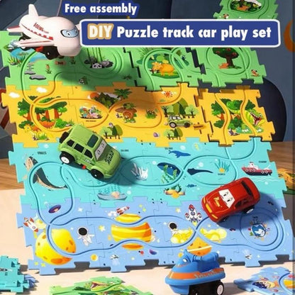 Puzzle Racer Kids Car Track Toy Car Set for Kids DIY Puzzle Track Rail Route