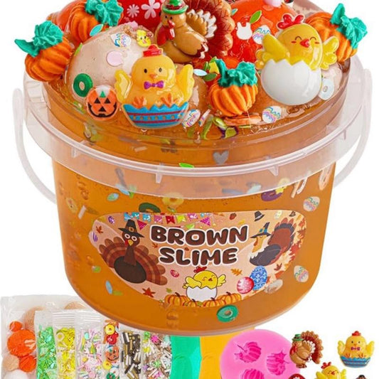 Turkey Brown Slime 300ml - Bucket with Decorations - Fun Slime Experience