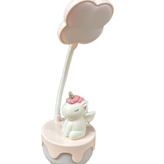 Cute LED Unicorn Desk Lamp with Cloud Design Two Level Light USB Charge Pink & White Finish