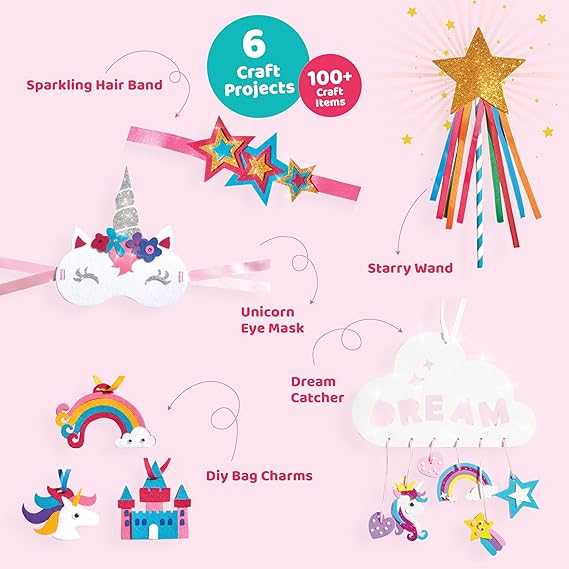 jackinthebox Unicorn Gifts for Girls | 6-in-1 Premium Craft Kit | Arts and Crafts
