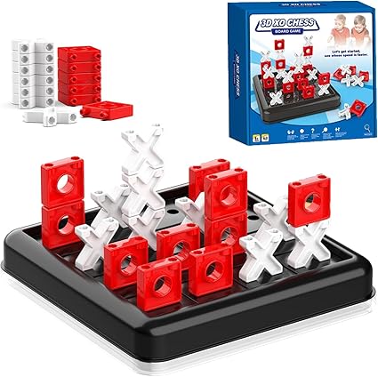 3D Tic Tac Toe Game, 4 in a Row Noughts and Crosses Game, Classic Portable Xo Chess Board Games, 2 Player Interactive Holiday Travel Family Games