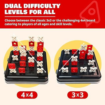 3D Tic Tac Toe Game, 4 in a Row Noughts and Crosses Game, Classic Portable Xo Chess Board Games, 2 Player Interactive Holiday Travel Family Games