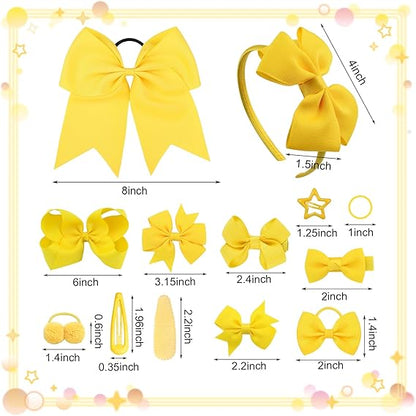 40 Pieces Red Girls School Hair Accessories Kit Ribbon Style Bow Bobbles Headband Large Cheer Bow Girls Hair Accessories Set (Red)