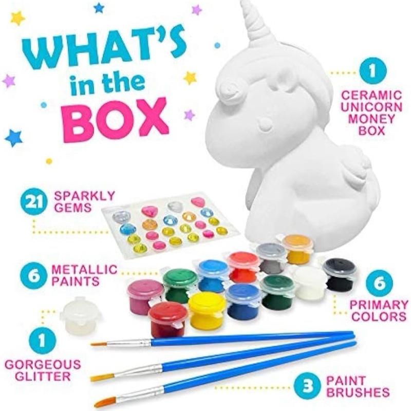 Original Stationery Decorate And Paint Your Own Unicorn Money Box, Creative Kids Paint Set for Girls With 21 Gems, 12 Non-Toxic Colours