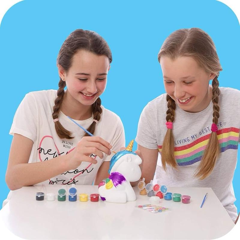 Original Stationery Decorate And Paint Your Own Unicorn Money Box, Creative Kids Paint Set for Girls With 21 Gems, 12 Non-Toxic Colours