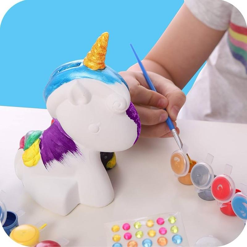 Original Stationery Decorate And Paint Your Own Unicorn Money Box, Creative Kids Paint Set for Girls With 21 Gems, 12 Non-Toxic Colours